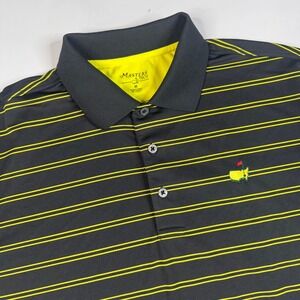 Masters Tech Polo Shirt Mens Medium Black Yellow Striped Performance Golf Top